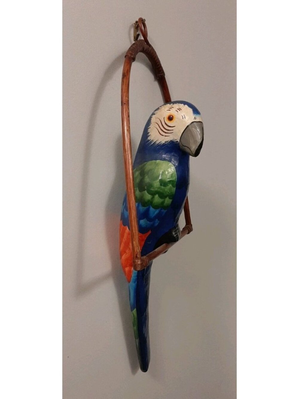 Vintage Mexico Paper Mache 18 Inch Colorful Parrot Cockatoo Tropical Bird Perch